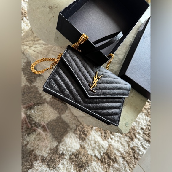 YSL Black Wallet on Chain (gold hardware) - Picture 1 of 11
